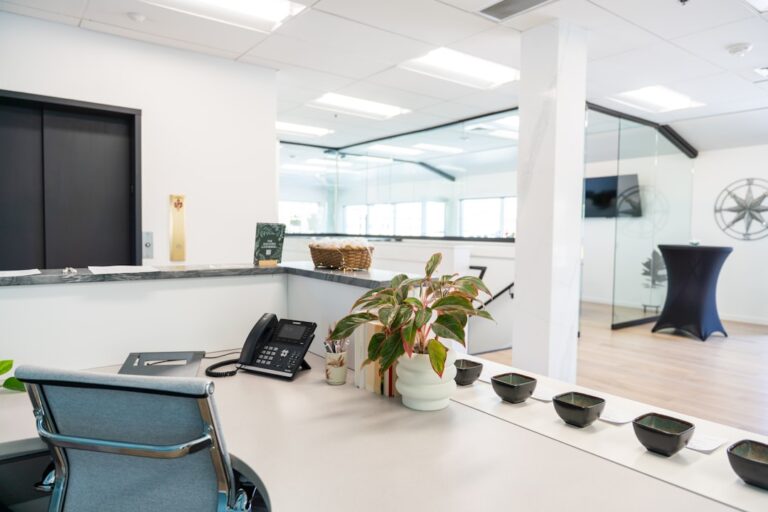 Corporate Signature Scent: Elevating Executive Presence - minimalist executive office, subtle scent diffuser